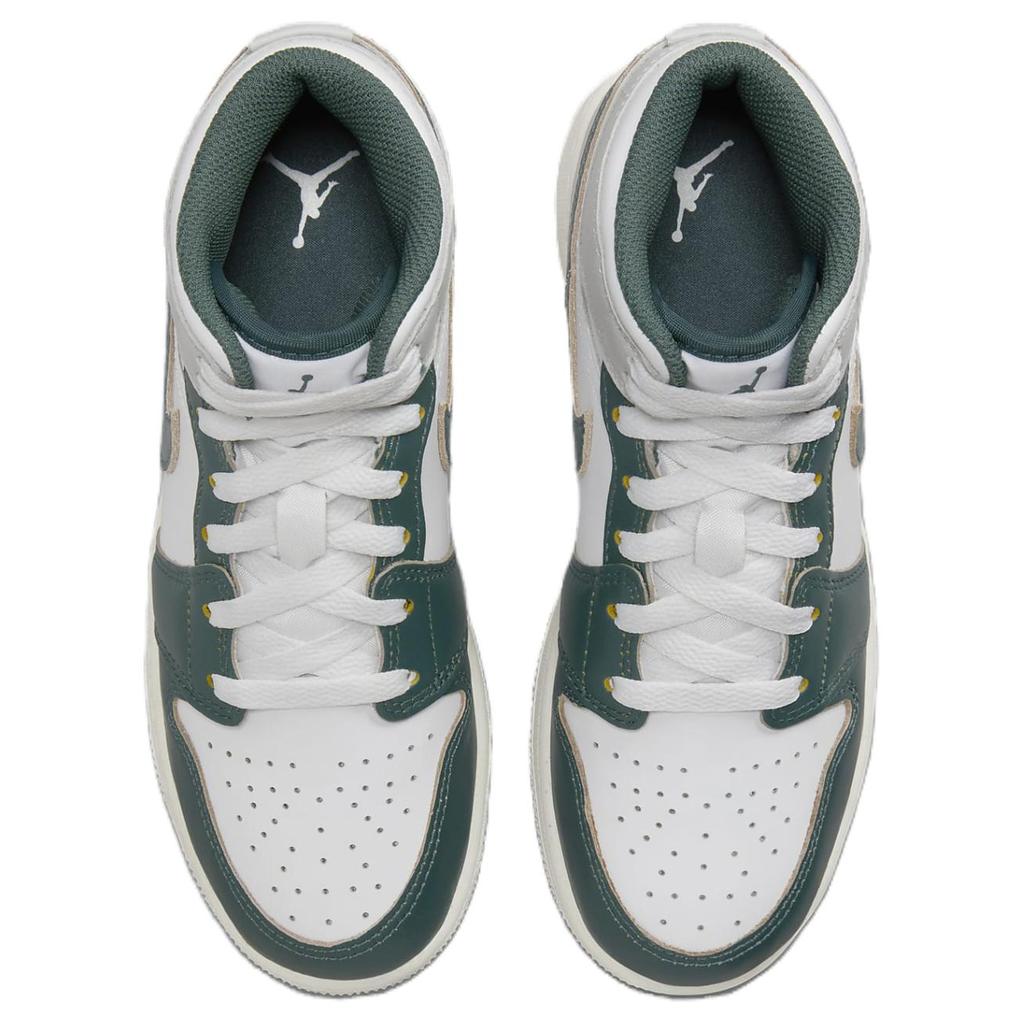 Jordan AJ1 Mid SE Oxidized Green Leather Youth White Sail Neutral Grey Oxidized Green FQ8088-103