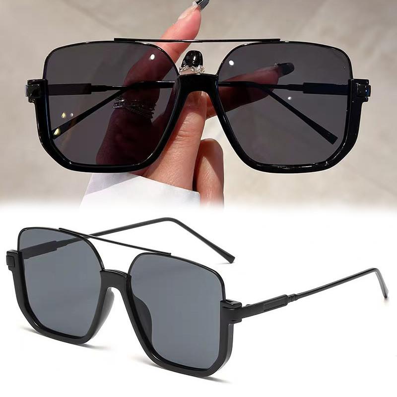 

Retro Double Beam Large Frame Metal Sunglasses For Women Men fashion Square Brown Driving Glasses Outdoor Shades UV Resistance C1