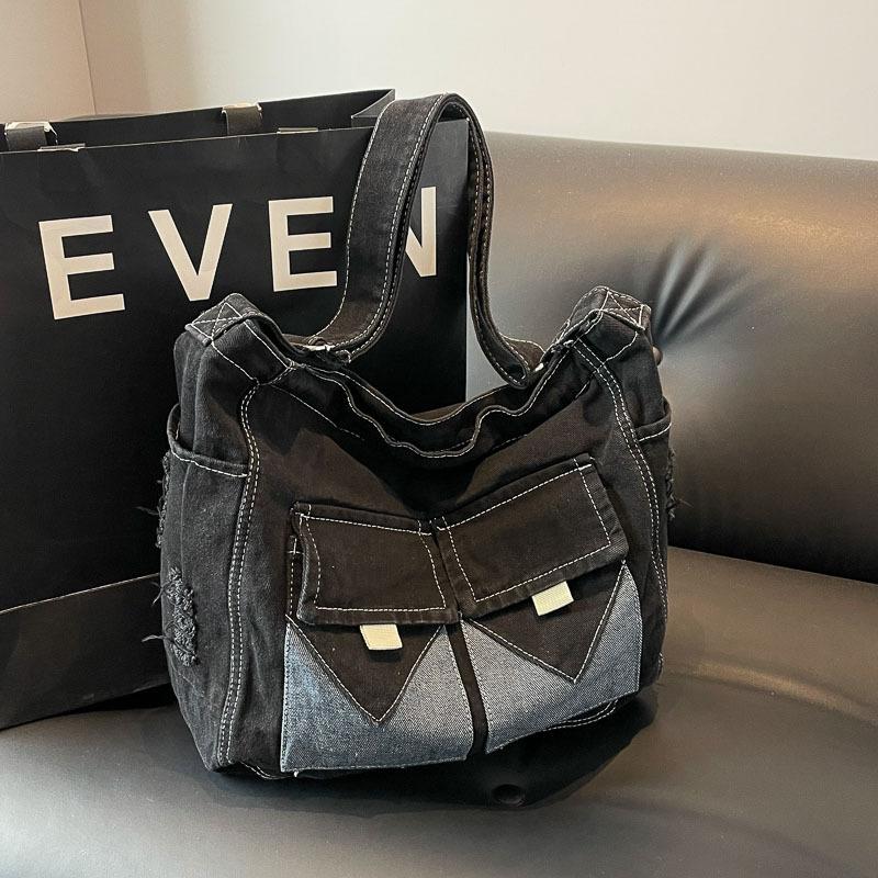 Retro literary and artistic denim tote bag women's bag 2025 spring and summer new Korean version campus popular versatile shoulder messenger bag