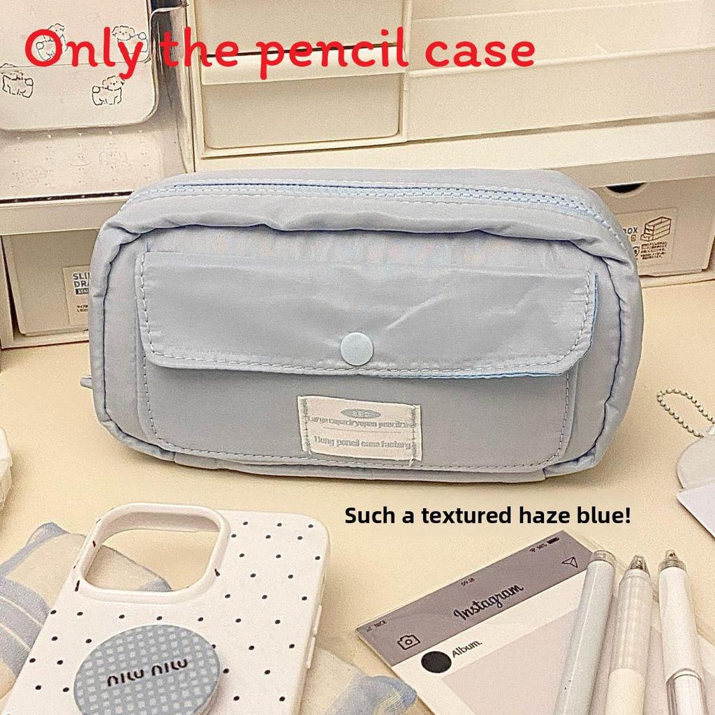 

Korean Style Large Capacity Multi Layer Canvas Pen Bag For Students Organizer With Dividers For Girls LightBlue