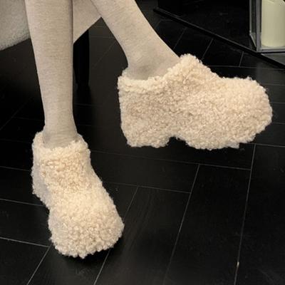 2026Neue High Heels Damen Baumwoll Hausschuhe Pelz Plateau Lässige Warme Mules Schuhe Mode Kurzer Plüsch Winter Schneestiefel Für Damen