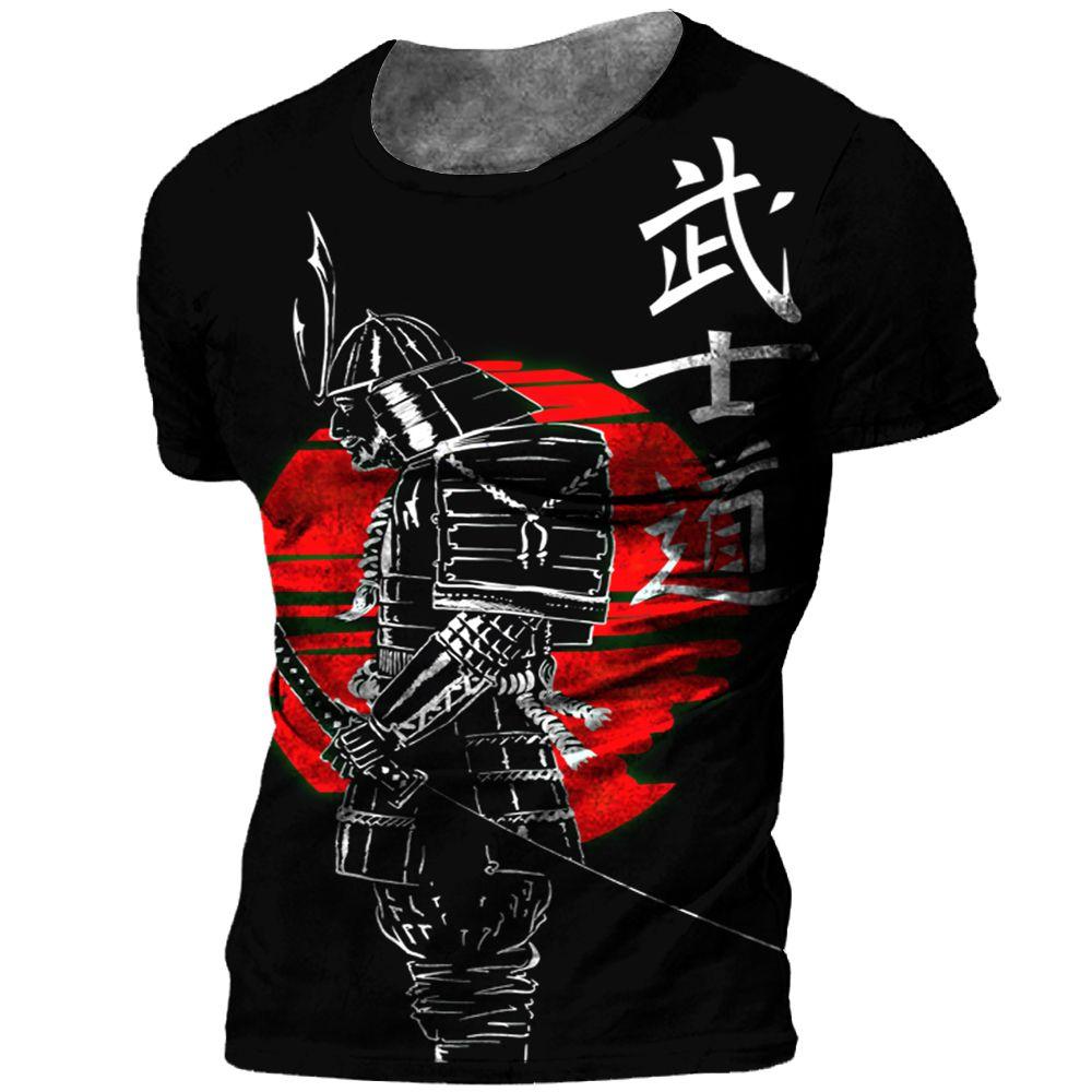 Japanepe Samurai T-shirt Men Japan Style Print Short Sleeve Tops Tees Casual Retro Boys T Shirt Oversized Vintage Men's Clothing