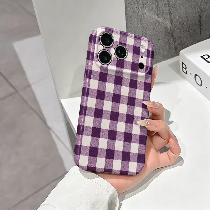 Classic Violet Gingham Plaid Checker Pattern Graphic Art Film Aesthetic Protective Shockproof Bumper Phone Case Cover For iPhone 14 15 16 Pro Max Plus