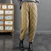 Women's Autumn Winter Plus Size Padded Thickened Elastic Waist Hundreds of Sports Trousers Warm Solid Colour Wide-legged Leisure Trousers