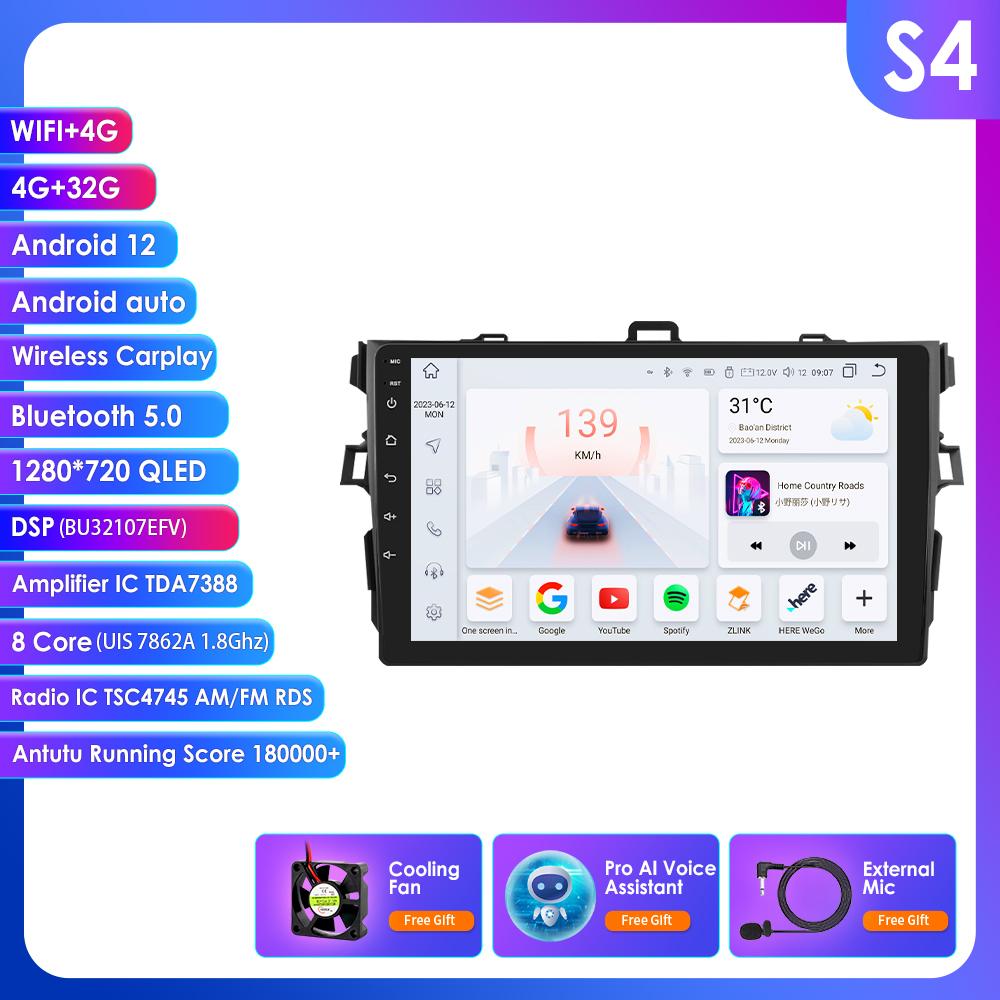 

Hizpo Автомагнитола 8G+128G Android Auto CarPlay для Toyota Corolla 2007-2011 Мультимедийный плеер GPS-навигация 2din Стерео 1280*720 Интеллектуальный экран S4 8Core 4G 32G AI