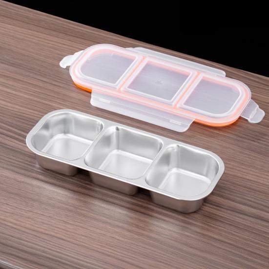 2Pcs Stainless Steel Snack Containers Leak-proof Sauce Box 700ml Divided Snack Food Containers 2/3 Compartment Condiment Box with Lids for Kids Adults