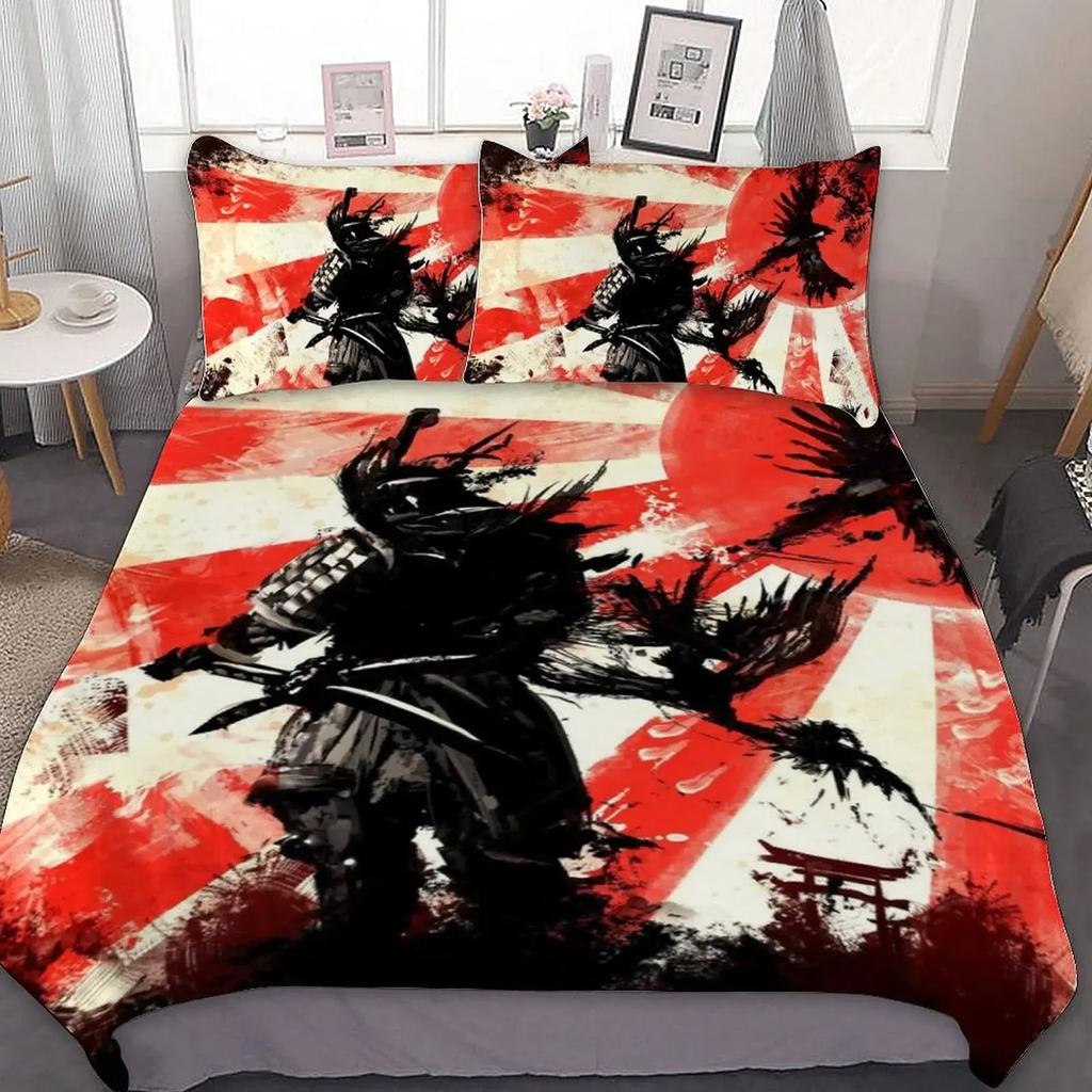 Tokyo Samurai King Queen Duvet Cover Japanese Style Bedding Set Asian Japanese Bushido Culture 3D Polyester Quilt Cover