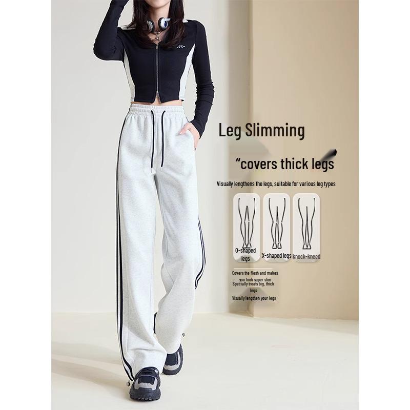 Women's Spring 2025 High-Waisted Striped Ankle-Cuff Sweatpants