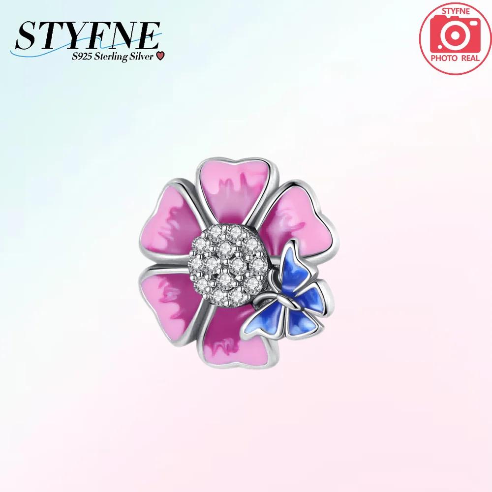 Original Copper Pink Heart Zircon Flowers Cats Sunflowers Beaded Charm Fit Bracelet Women Gift Diy Jewelry Set