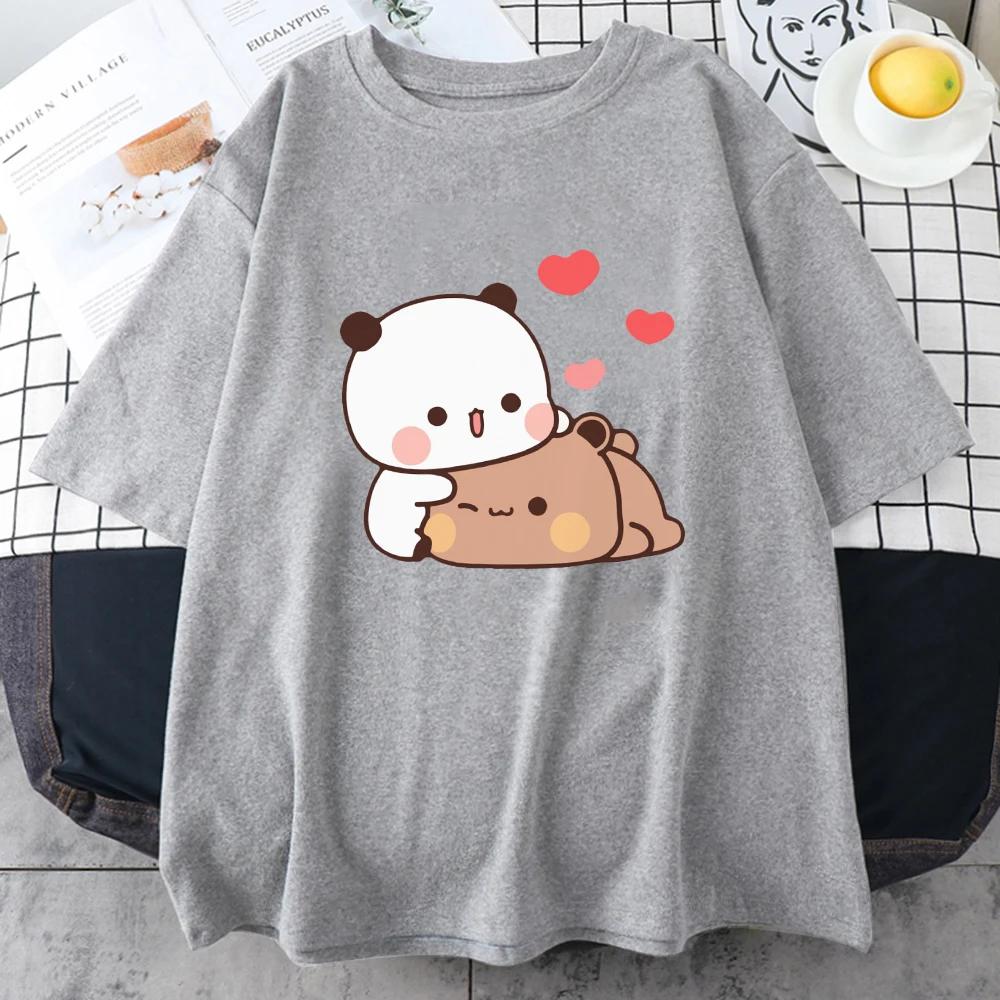 Cartoon Panda Bear Bubu and Dudu T Shirt EU Size Cotton Women Tops Kawaii Printed Harajuku Ullzang Tees ONeck Anime Female