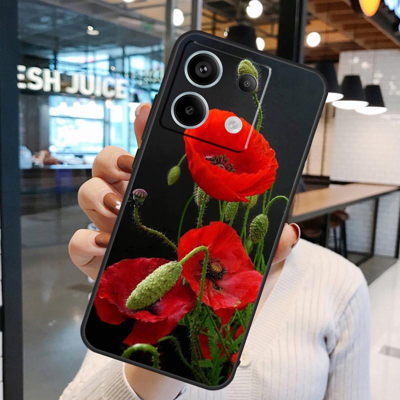 Red Corn Poppy Flower Cover For Xiaomi Redmi Note 13 Pro 12 11 9 10 Pro 9S 10S 11S 12S Redmi 12 10C 12C 13C Case