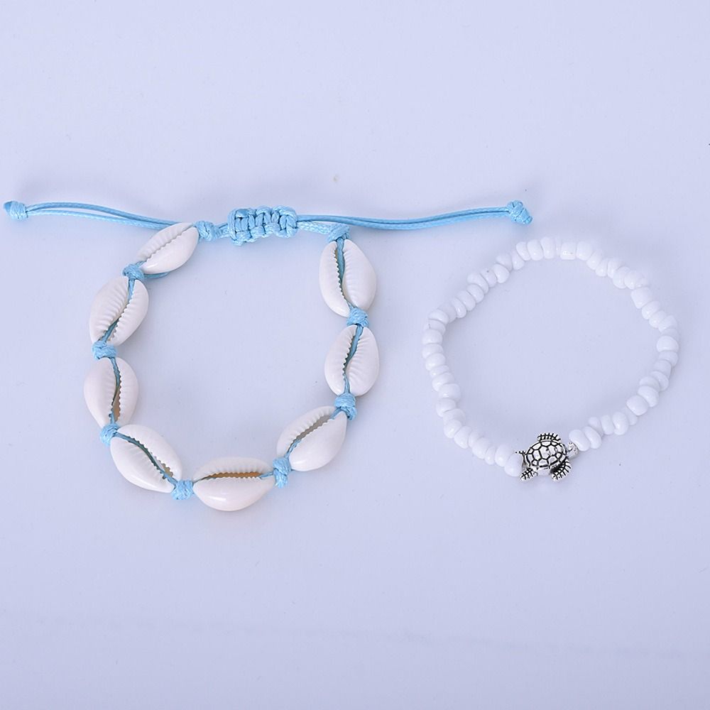 2PCS Shell Rice Beads Anklets Set Zinc Zinc Alloy  Vintage   Girl