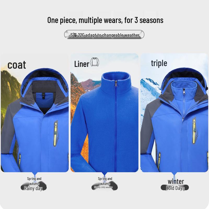 Men’s and Women’s 3-in-1 Detachable Waterproof Windbreaker – Trendy Autumn/Winter Thick Jacket