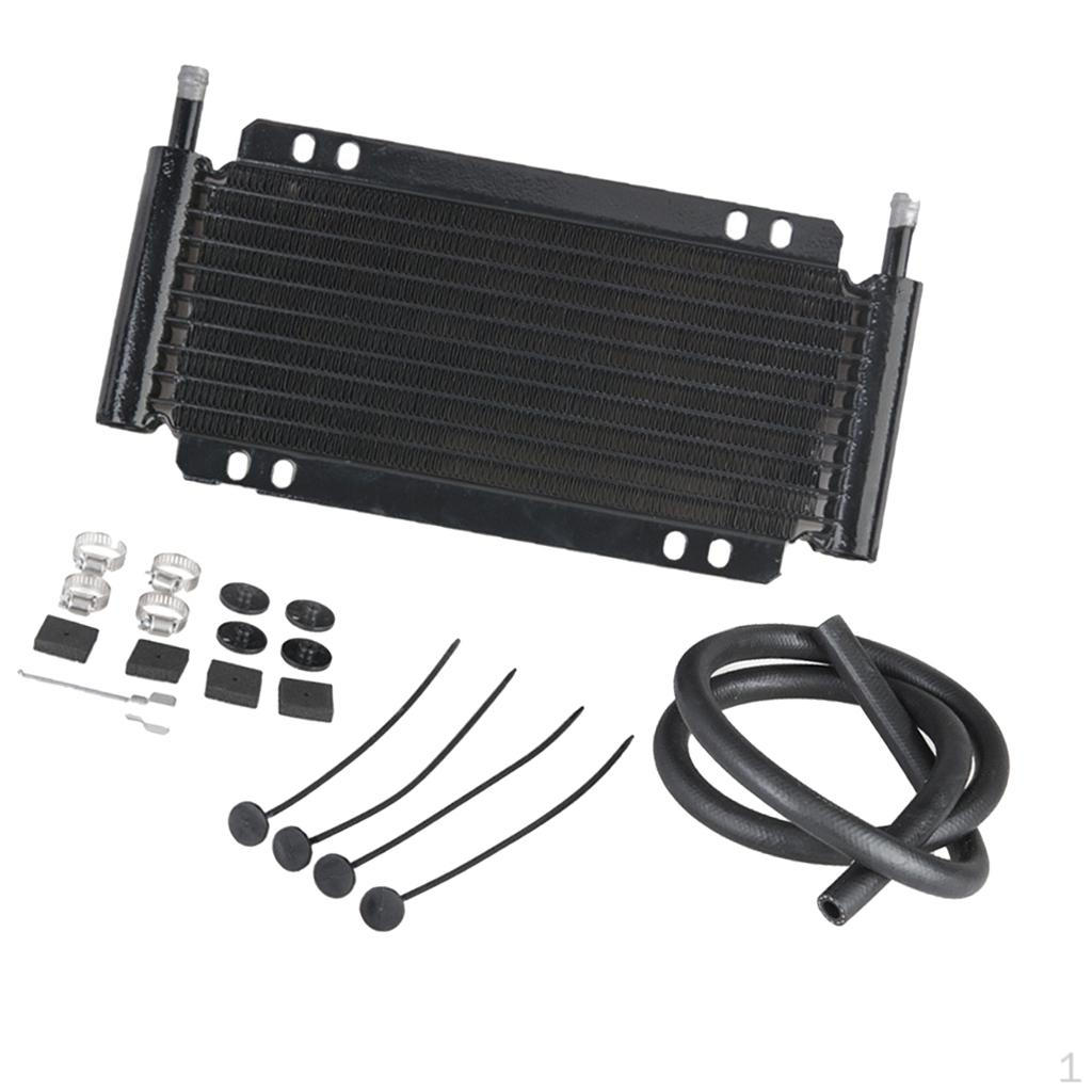 

11 Row Remote Aluminum Transmission Engine Oil Cooler + Hose/Mounting Kit