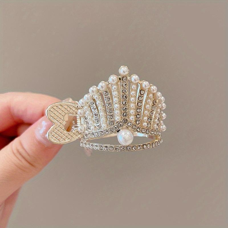 

1pc Elegant Crystal Shark Hair Claw High Ponytail Clip Fixed Artifact Women s Pearl Crown Hair Clip Hair Accessory золотой