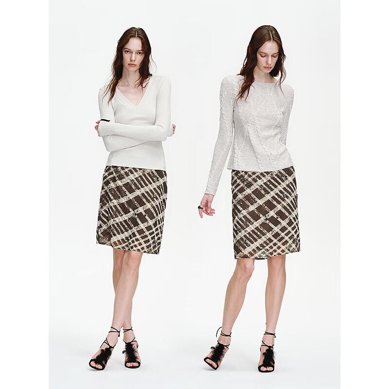 Diamond Plaid Chiffon Midi Skirt