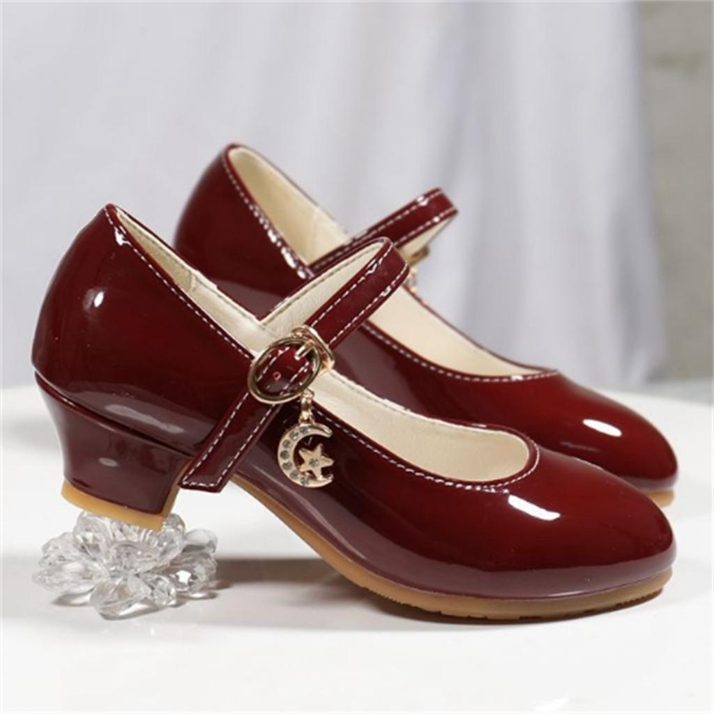Spring and Autumn New Sparkling Pink Girls' High Heel Princess Shoes Korean Edition Student White Performance Leather Shoes