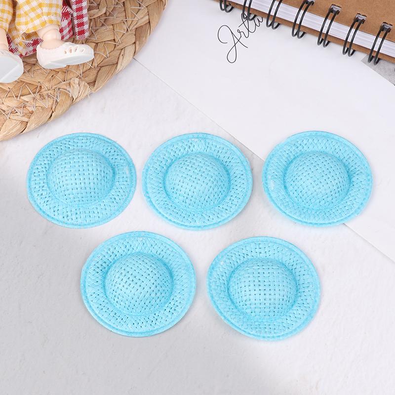 

5 шт., кукольный домик, плетенная вручную соломенная шляпа, кукла, мини-красочная шляпа, украшение для кукольного домика, аксессуары для детей, ролевые игры, игрушки небесно-голубой