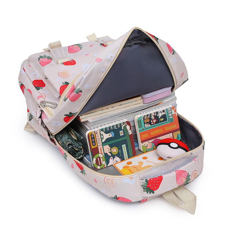 Strawberry Print Backpack Set Student Three-Piece Schoolbag Women's Large Capacity Water-Repellent Graffiti Backpack