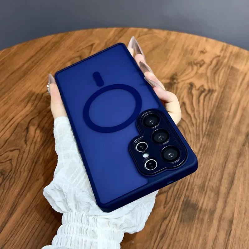 Magnetic Luxury Matte Translucent Armor Shockproof Case For Samsung Galaxy S25 S23 S24 Ultra Plus Magsafe Wireless Charge Cover