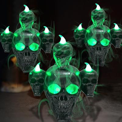Halloween Skull Head Lamp Electronic Skull Candle Light Ornament For Halloween House Decoration Props
