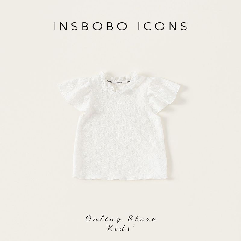 Girls  Short-Sleeve Children s T-Shirt Summer Baby Girl Top with Small Flutter Sleeves, Girls  Summer Wear 2026 New Stylish Children s Clothing White 100