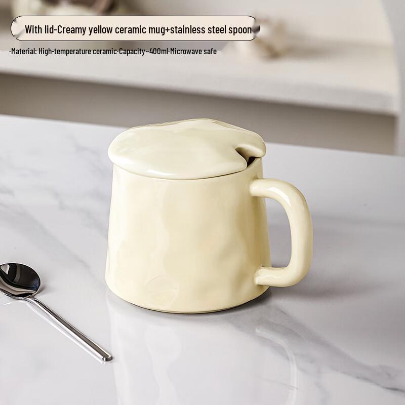 Ceramic Mug with Spoon and Lid