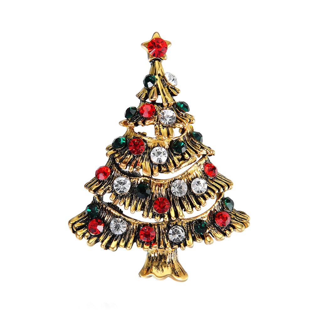 Fashionable Unique Christmas Tree Rhinestone Studded Breastpin Cartoon Ornament Brooches Christmas Gifts for Women Girls