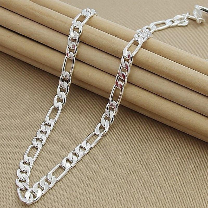Wholesale 925 Sterling Silver Men Flat Sideways Chain Necklace 4MM 16"-30"