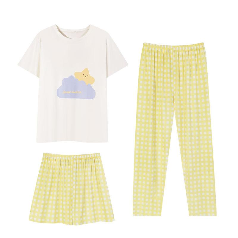 Women's Three-Piece Pajamas Homewear Summer Pajamas Homewear Women Short-Sleeved Korean Version of The Girls Casual Homewear