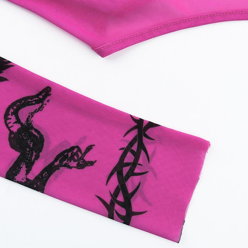 Tuta da donna a maniche lunghe con stampa hip-hop europea e americana, sexy da ragazza piccante, base, prospettiva irregolare, senso del design hollow-out