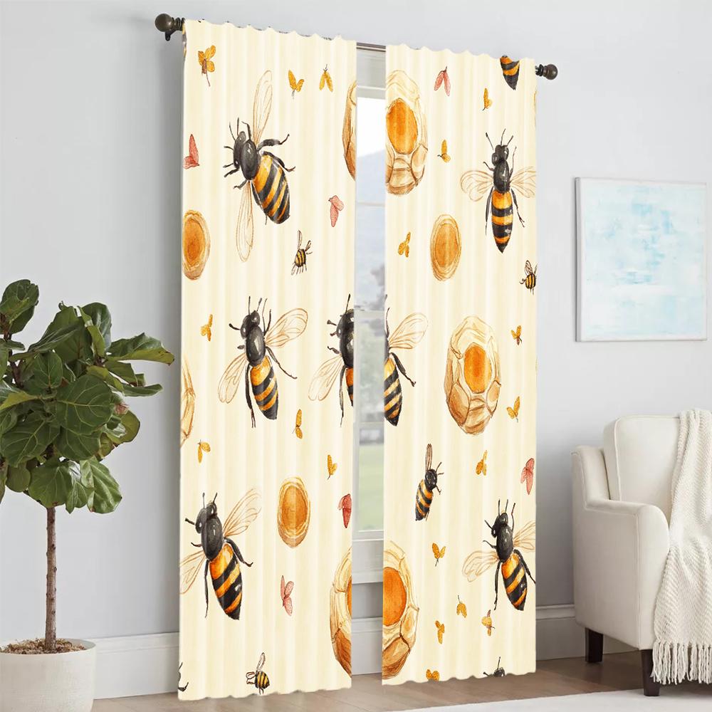 Set Of 2 Versatile Polyester Transparent Curtains Home Decoration Cartoon Bee Use Bedrooms Living Rooms Curtain For Sitting Room Made