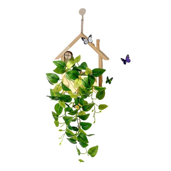 Wood Wall Planter with Artificial Plants, LED Lighted Rustic Farmhouse Wall Decor, Hanging Fake Plants Flowers Holder Vase for Bedroom Living Room