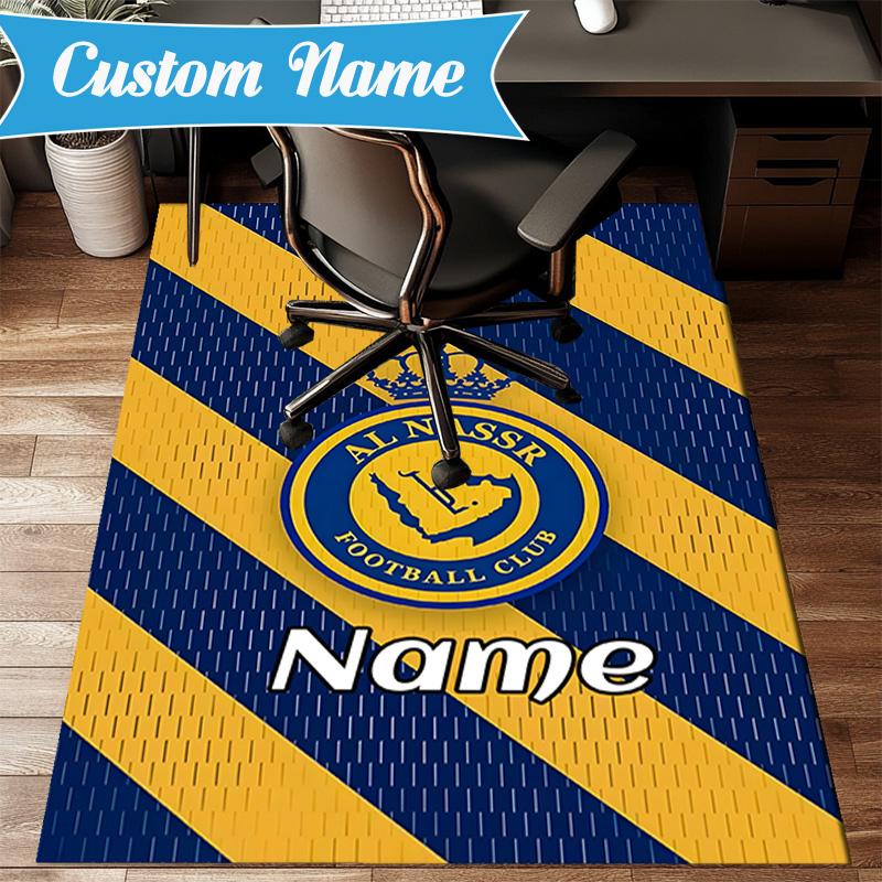 Custom Name Al Nassr Football Club Crest Rug Game Carpet, Floor Mat for Bedroom Living Room Entryway Rug, Home Decor Idea Gift for Christmas birthday