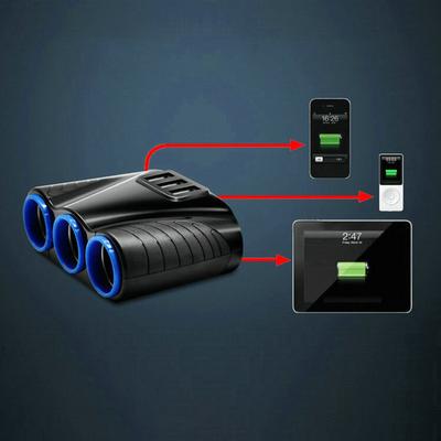 12-24V 3Ways Car Lighter Socket Splitter USB Charger Power Adapter Replacement for Vehicles and