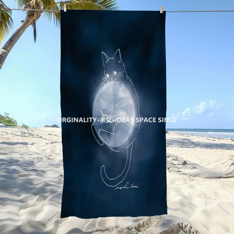 Gruselige Katze Mond Halloween Strandtuch Gemustert Sonnenschutz Und Winddicht Geeignet Für Schwimmbad Camping Reisen