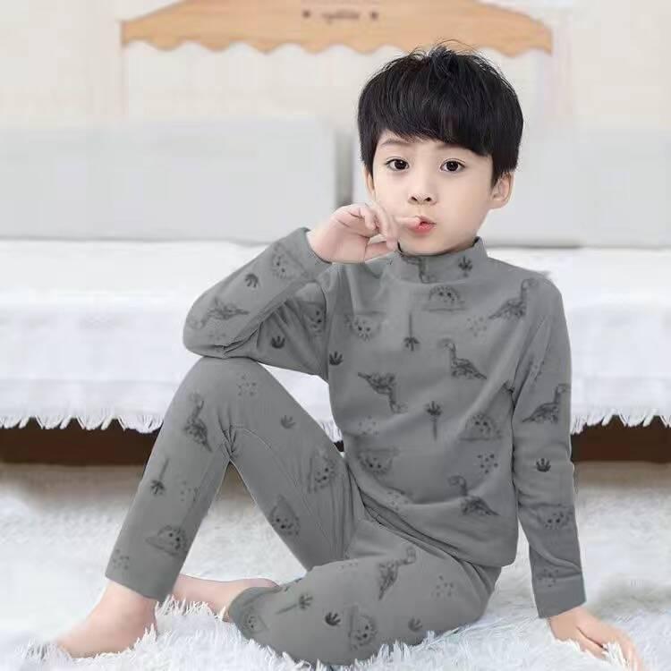 DeRong Cozy Kids' Pajama Set: Boys' & Girls' Thick Brushed Base Layer for Fall & Winter
