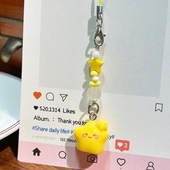 Decorative Pendant Cartoon Star Beaded Charm Portable Bag Pendant with Lanyard Mobile Phone Hanging Ornament