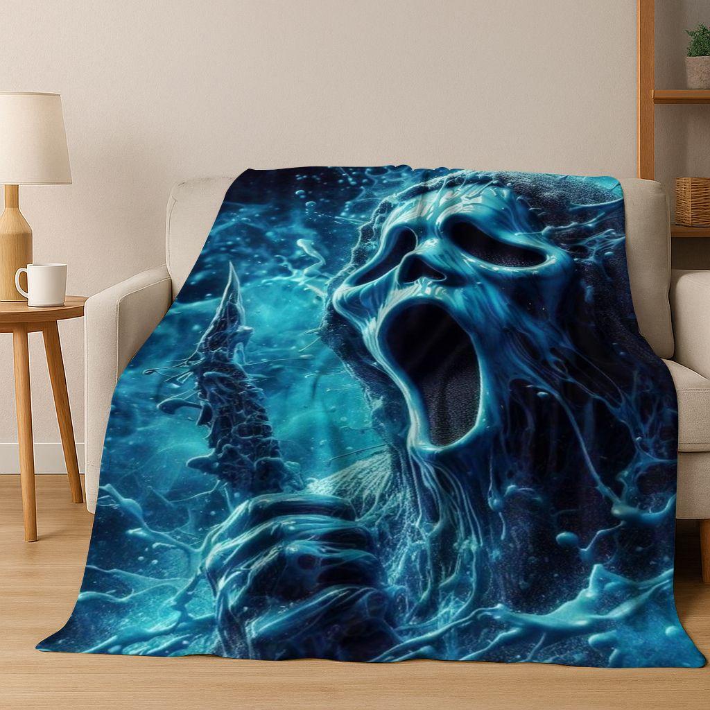 Manta de Franela de Personajes de Terror S-Grito Cara de Fantasma, Manta Suave Acogedora para Hogar Dormitorio Cama Sofá Cubierta de Picnic Regalo para Niños