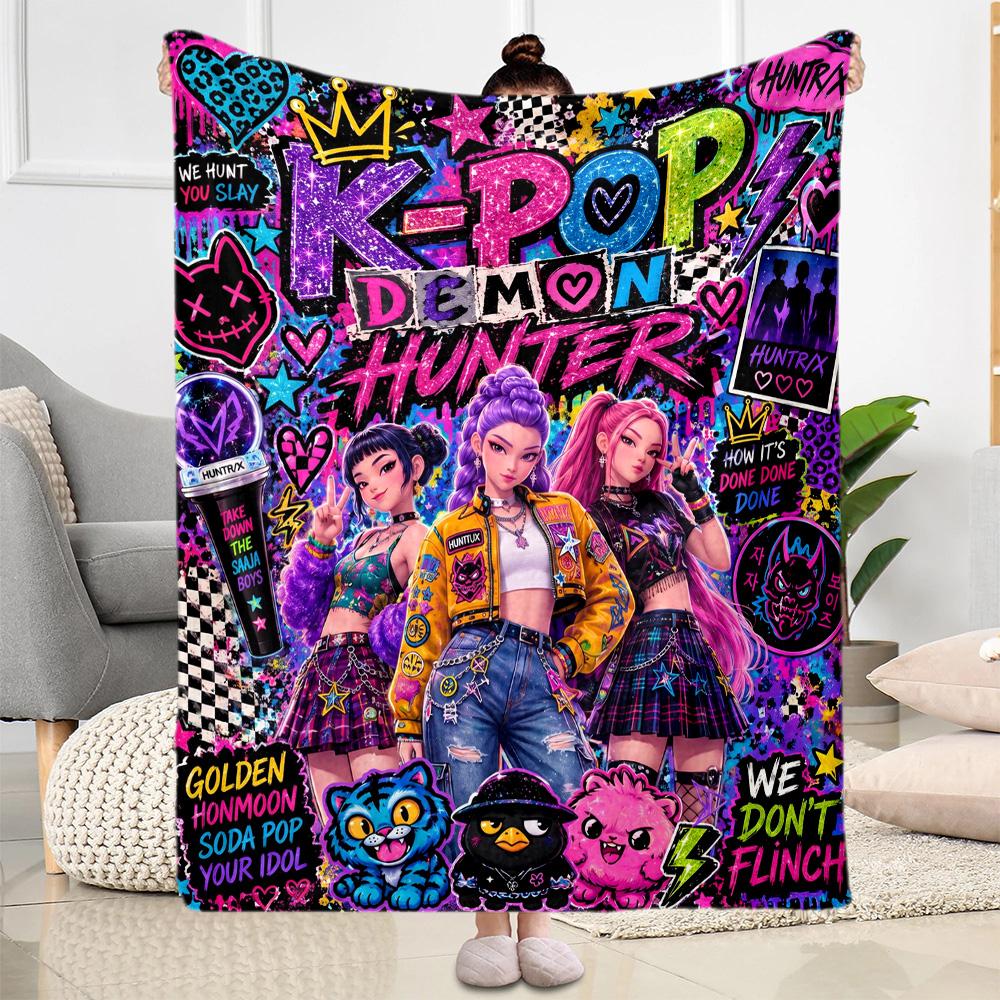 K-pop Fashion Fusion Blanket Soft Warm Cozy Perfect for Couch Bedding Livingroom All-Season Use Playful Design Perfect Gift for Relatives and Friends