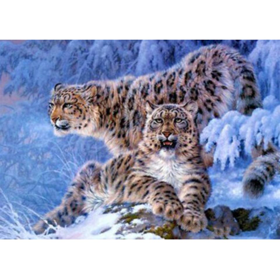 5D DIY diamantová malba Zimní sada pro vyšívání sněžným leopardem Úplná diamantová vyšívání drahokamu Obrázek Mozaika Domácí dekorace
