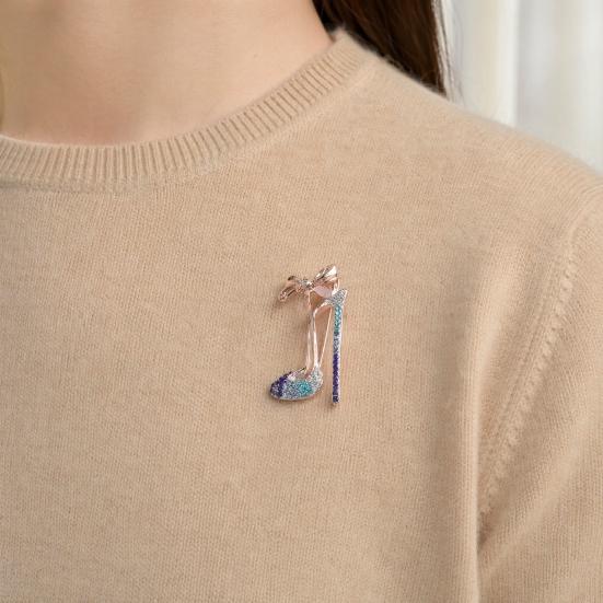 jijijing Brooch Pin, High Heels Bow Shape Lapel Pin with Sparkling Rhinestones, Women Badge for Suits Coats Bags Accessories
