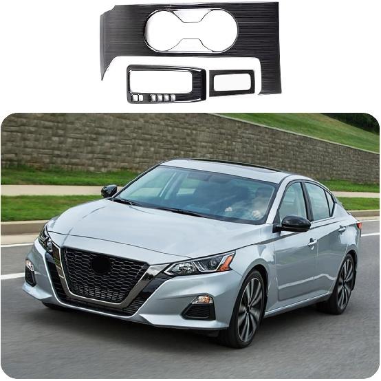 Car Accessories Fit for Nissan Altima 2019 2020 2021 2022 2023 2024 2025 Interior Gear Shift & Box Water Cup Panel Frame Cover Trim (Black Brushed)