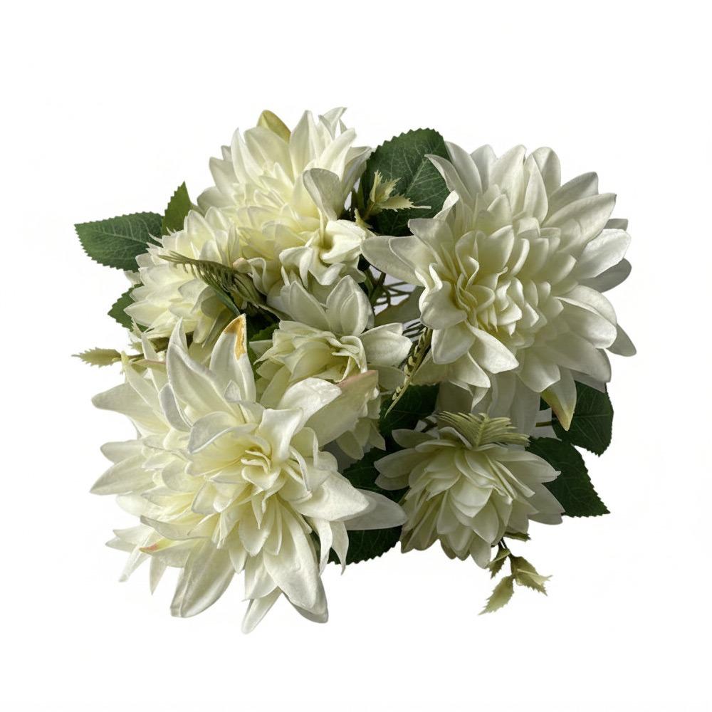 

Creative Dahlia Rose Daisy Artificial Flowers Multicolor Green Leaves Simulation Flower Silk Petals DIY Faux Flower Bridal Use белый