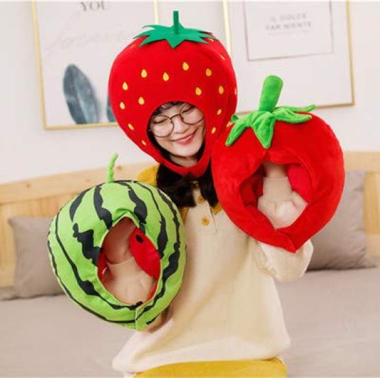 [Bestmaple] Casquette Tomate Peluche Coiffe Chapeau Pastèque (Pastèque)