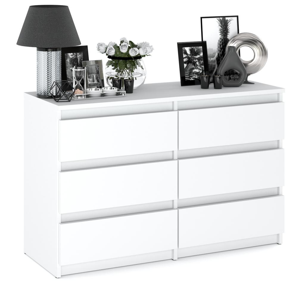 White Chest of Drawers with 6 Drawers 100 CM TV Cabinet Living Room Furniture Sideboard Wardrobe