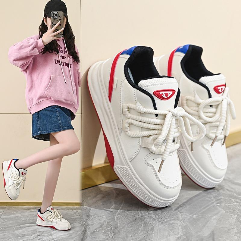 Platform White Shoes Women's New Heightening Versatile Casual Board Shoes Niche Retro Contrasting Sports Dad Trendy Shoes