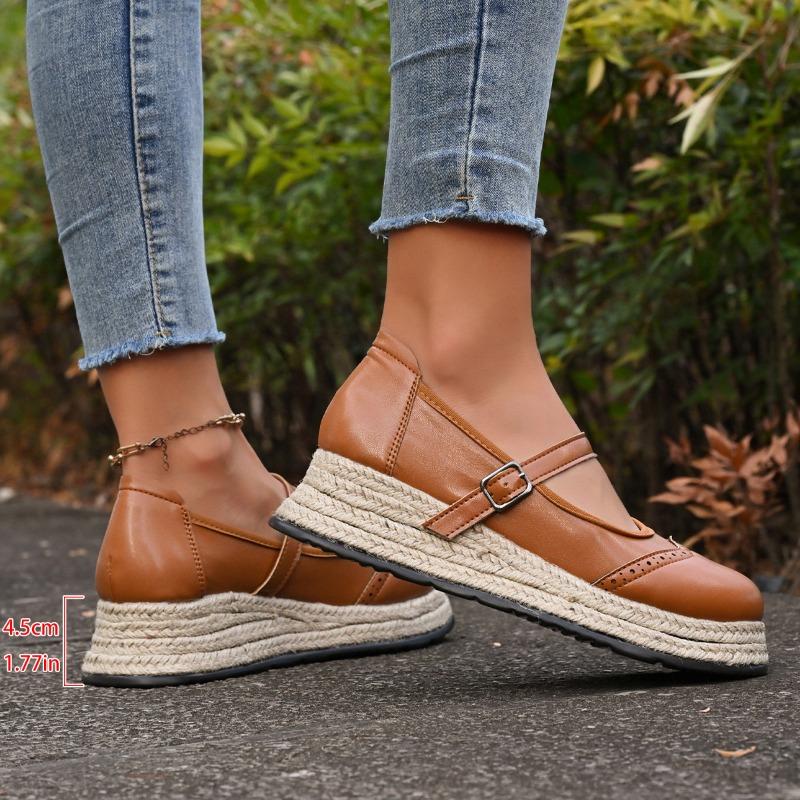 

Thick-soled Fisherman s Shoes, Round-toed Wedge Heels, New Buckle Single Shoes for Women 43 світло-коричневого кольору