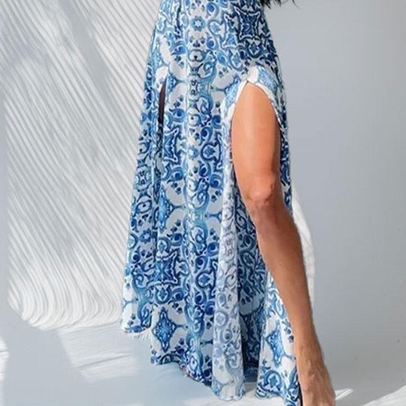New Spring For Women Clothing Elegant and Elegant Waist-tie Strap Backless Printed Dress Outfit