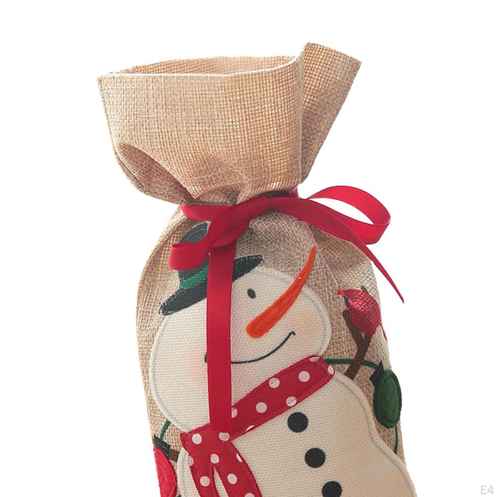 Christmas Bottle Bags Burlap Sack Drawstring Reusable for Holiday Xmas